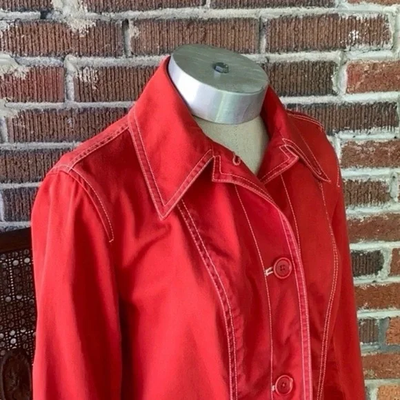Vintage Stunning DKNYC Bold Orange Red Trench Coat - Picture 8 of 9